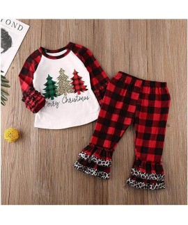 New Christmas plaid print Merry Christmas girls' l...