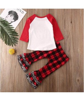 New Christmas plaid print Merry Christmas girls' leopard print children set