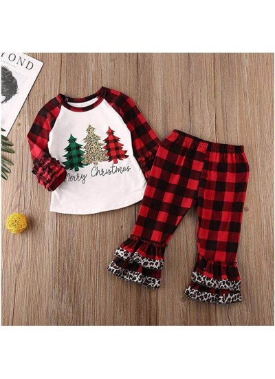 New Christmas plaid print Merry Christmas girls' leopard print children set