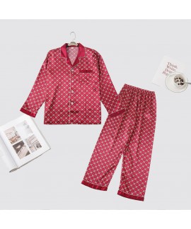 Long sleeve printing pants ice silk sleepwear sets