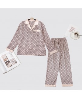 Long sleeve printing pants ice silk sleepwear sets