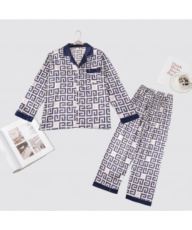 Long sleeve printing pants ice silk sleepwear sets