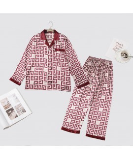 Long sleeve printing pants ice silk sleepwear sets