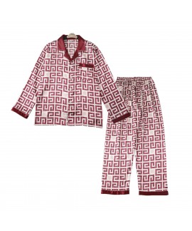 Long sleeve printing pants ice silk sleepwear sets