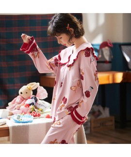 Combed cotton Princess wind large lapel women's home sleepwear set
