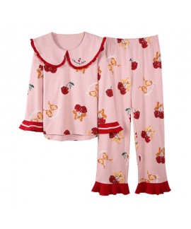 Combed cotton Princess wind large lapel women's home sleepwear set