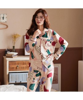 Autumn and winter pajamas women's knitting cotton sweet pure cotton home clothes