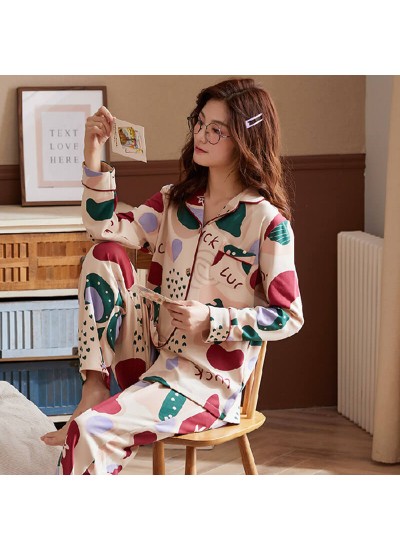 Autumn and winter pajamas women's knitting cotton sweet pure cotton home clothes