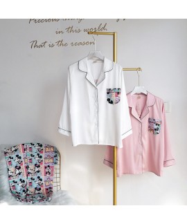 Satin cardigan two-piece pajama sets V-neck ice silk cardigan sleepwear