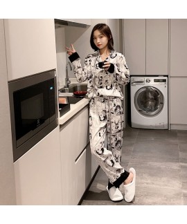 Long sleeve pajama set sweet and lovely student ice silk cartoon sleepwear