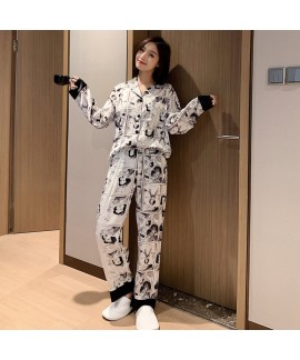 Long sleeve pajama set sweet and lovely student ice silk cartoon sleepwear