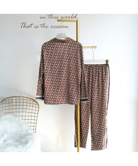 Imitation silk pajamas two piece Satin sleepwear Chiffon Long sleeve pajamas set female