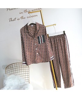 Imitation silk pajamas two piece Satin sleepwear Chiffon Long sleeve pajamas set female