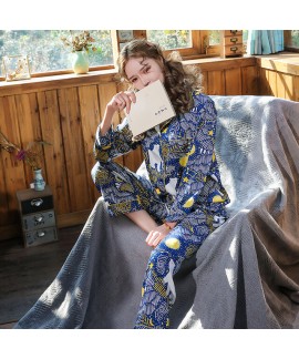 women's spring silk like fashion long sleeve ice silk two piece sleepwear set