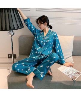 Spring and summer long sleeve sweet simulation silk women's pajamas  small fresh sleepwear sets