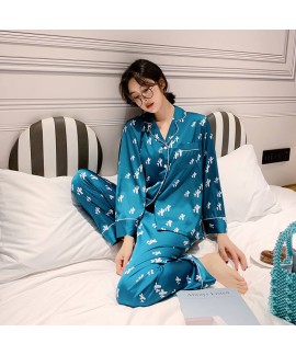 Spring and summer long sleeve sweet simulation silk women's pajamas  small fresh sleepwear sets
