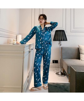 Spring and summer long sleeve sweet simulation silk women's pajamas  small fresh sleepwear sets