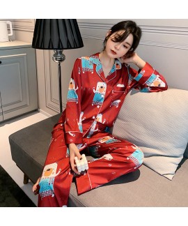 Long sleeves sleepwear suit imitating silk Sweet c...