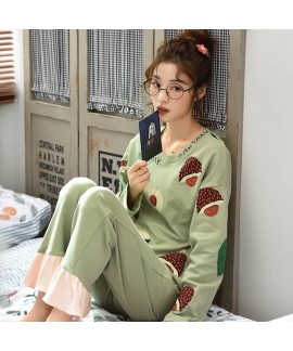 Round neck pajamas women's cotton long sleeve women's home sleepwear set