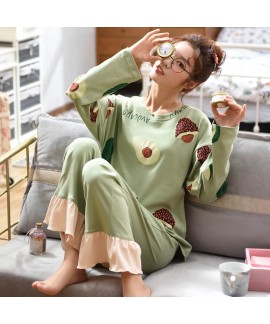 Round neck pajamas women's cotton long sleeve women's home sleepwear set