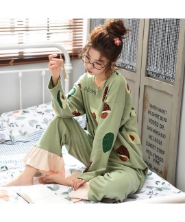 Round neck pajamas women's cotton long sleeve women's home sleepwear set