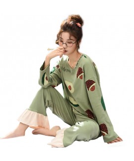 Round neck pajamas women's cotton long sleeve women's home sleepwear set
