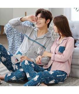 Cotton couple Pajama suit long sleeve cardigan cou...