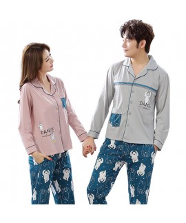 Cotton couple Pajama suit long sleeve cardigan couple home sleepwear sets