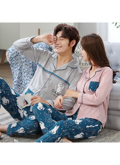 Cotton couple Pajama suit long sleeve cardigan couple home sleepwear sets