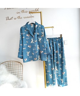 Personalized V-neck two piece pajama suit comfortable silk like pajamas