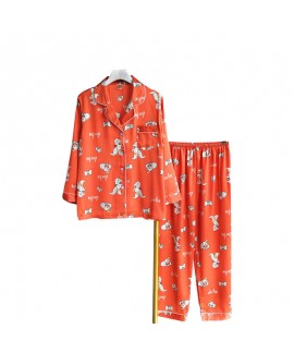 Personalized V-neck two piece pajama suit comfortable silk like pajamas