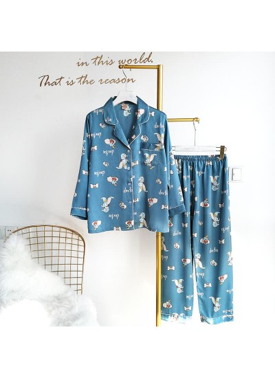 Personalized V-neck two piece pajama suit comfortable silk like pajamas