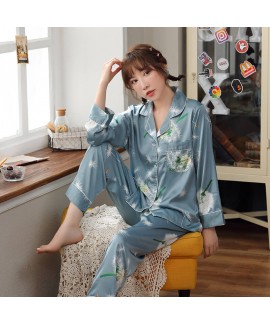 Spring and autumn thin two-piece Pajama women's casual and comfortable silk printing long sleeve home clothes set