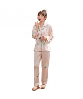 Spring and autumn thin two-piece Pajama women's casual and comfortable silk printing long sleeve home clothes set