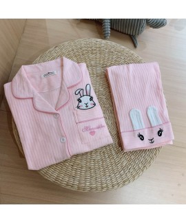 women's cotton Pajamas long sleeve cardigan two piece cartoon sleepwear set