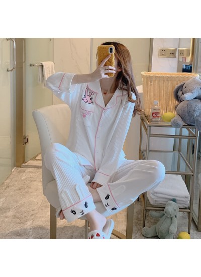 women's cotton Pajamas long sleeve cardigan two piece cartoon sleepwear set