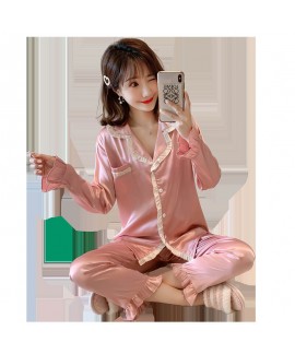 long sleeve fresh thin ice silk sleepwear for student sexy two piece pajama sets