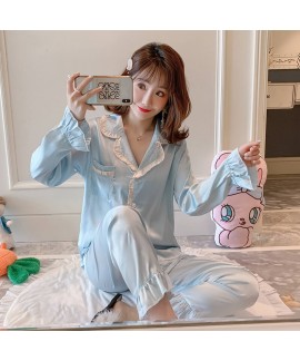 long sleeve fresh thin ice silk sleepwear for stud...