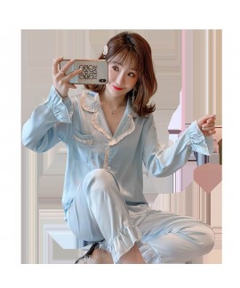long sleeve fresh thin ice silk sleepwear for student sexy two piece pajama sets