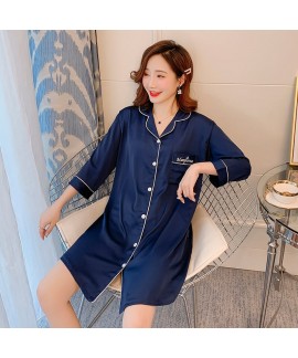 long sleeve ice silk cardigan sleepwear loose sexy satin pajamas