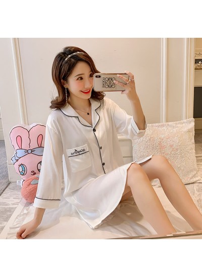 long sleeve ice silk cardigan sleepwear loose sexy satin pajamas