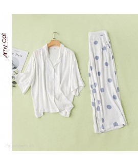 Simple college style Lapel color matching short sleeve Pajama sets
