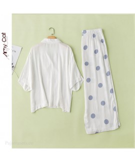 Simple college style Lapel color matching short sleeve Pajama sets