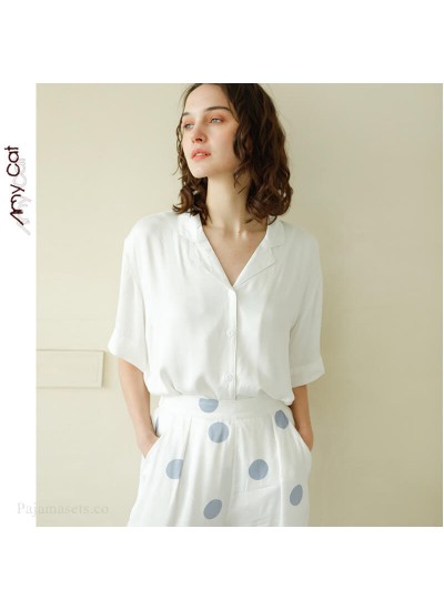 Simple college style Lapel color matching short sleeve Pajama sets