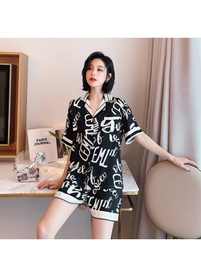 Cool and comfortable ice silk thin two piece pajama set casual and fashionable sleepwear