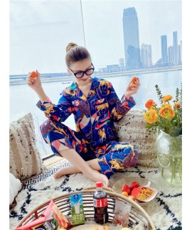 Anchor summer long sleeved trousers sleepwear high grade silk cardigan pajamas