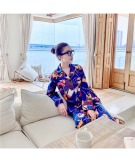 Anchor summer long sleeved trousers sleepwear high grade silk cardigan pajamas