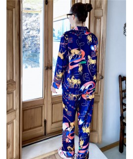 Anchor summer long sleeved trousers sleepwear high grade silk cardigan pajamas