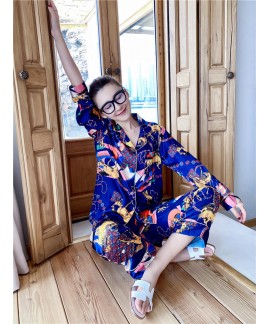 Anchor summer long sleeved trousers sleepwear high grade silk cardigan pajamas