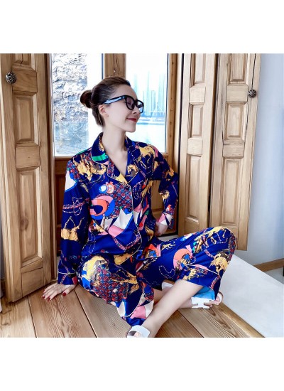 Anchor summer long sleeved trousers sleepwear high grade silk cardigan pajamas